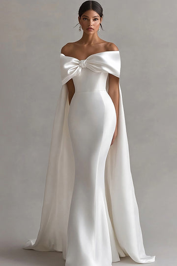 White Off The Shoulder Mermaid Long Wedding Dress